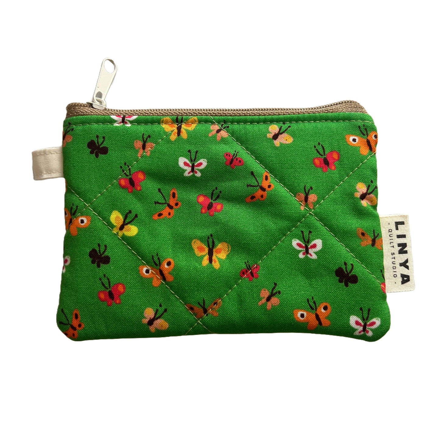 Mini etui - gequilt - Butterflies green