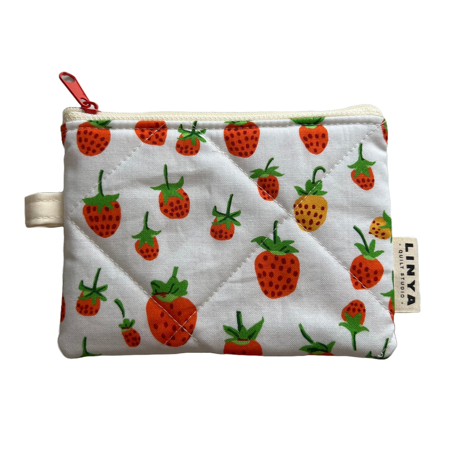 Mini etui - gequilt - Strawberries white
