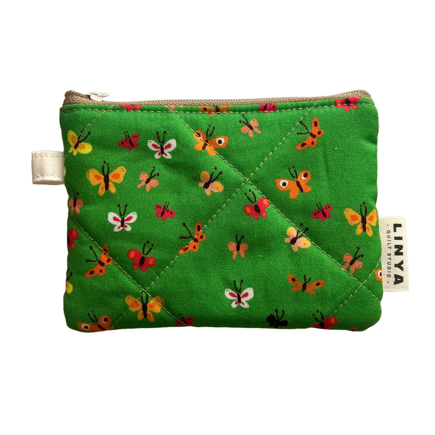 Mini etui - gequilt - Butterflies green