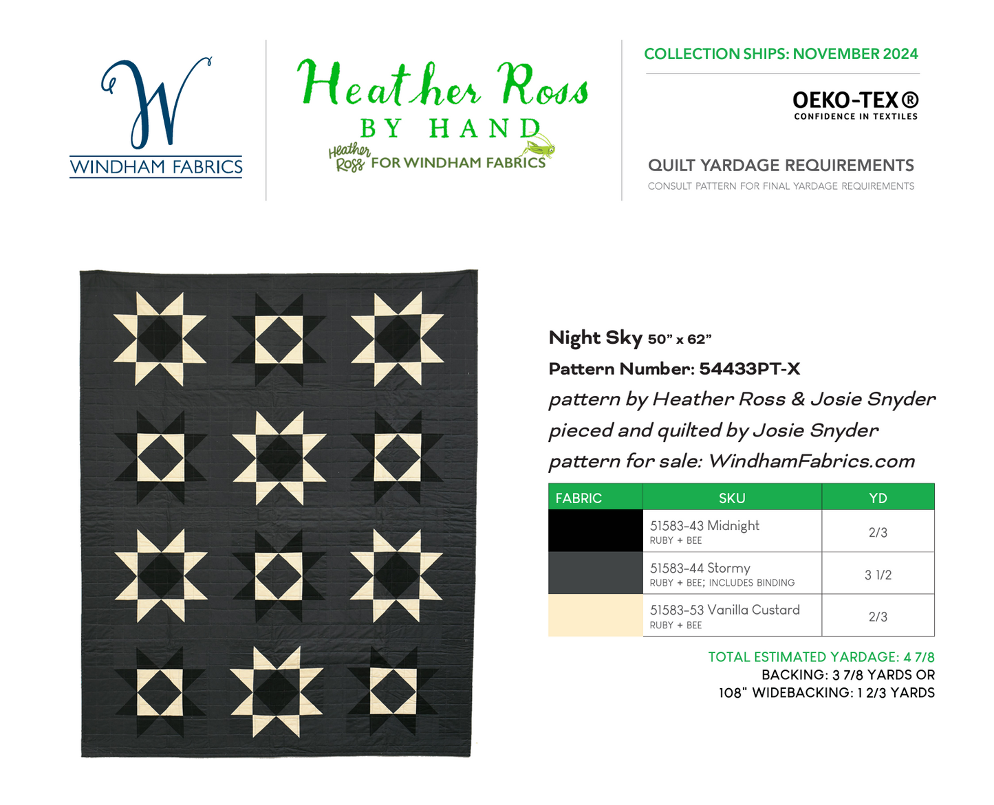 Night Sky - Quilt patroon - Josie Kate Snyder quiltstoffen