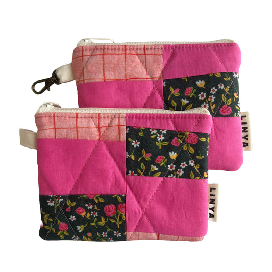 Mini etui - By Hand - patchwork donker roze