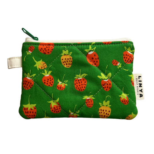 Mini etui - gequilt - Strawberries green