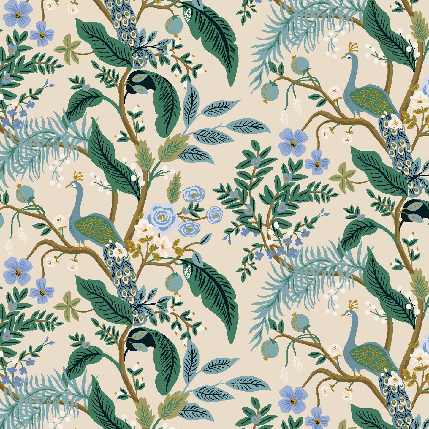 Vintage garden - Peacock - Cream Metallic